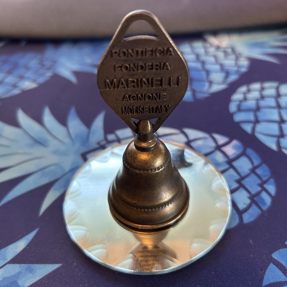 Vintage Italian Brass Hand Bell Pontificia Fonderia Marinelli Agnone Italy